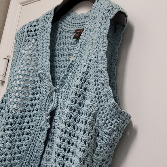Vintage Heather B Womens Crochet Vest Cardigan 2X Plus Open Knit Tie Up Dillards - Picture 8 of 14